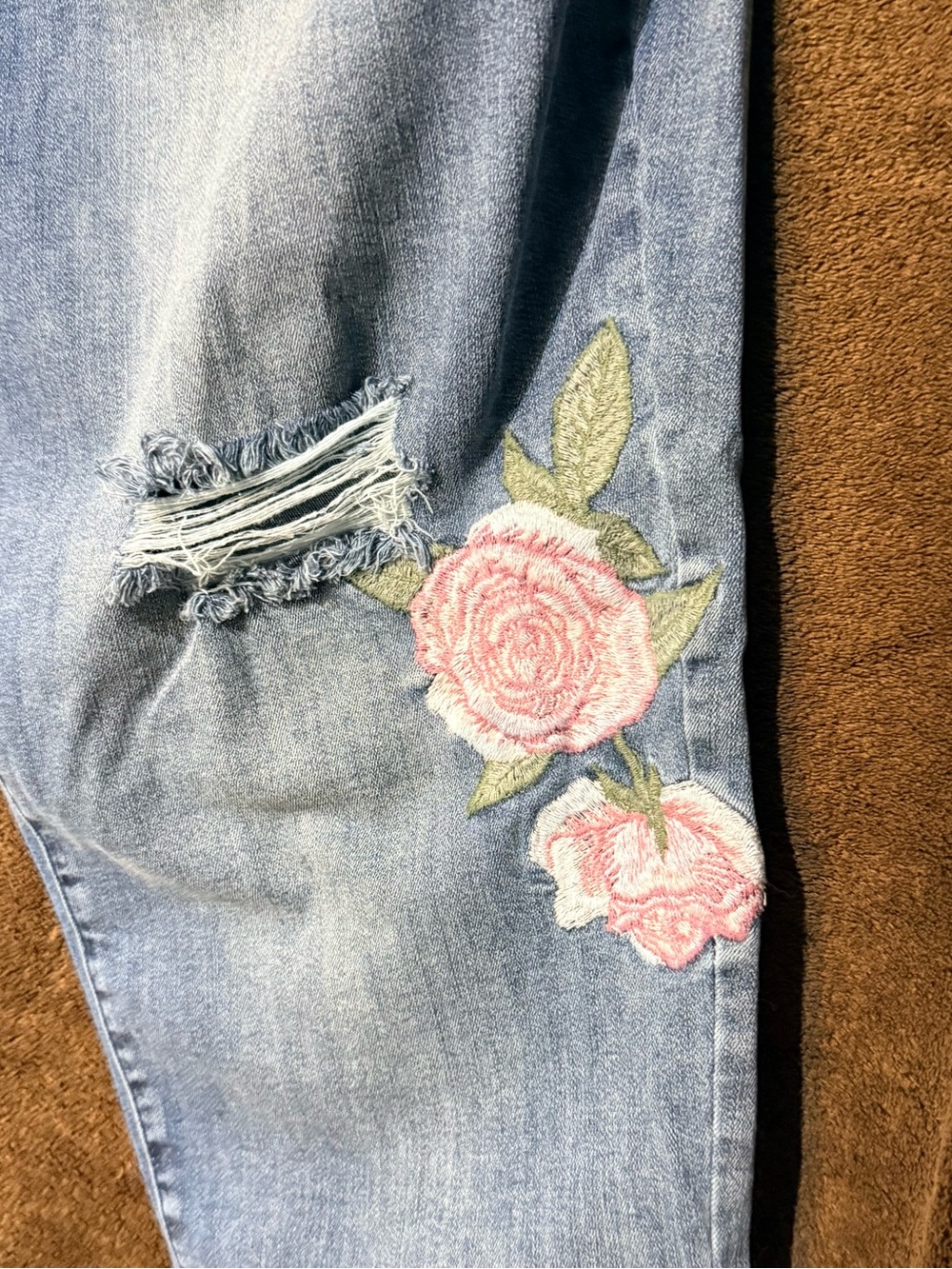 Lane Bryant Light Blue Cropped Jeans with Pink Rose Embroidery - Picture 6 of 8